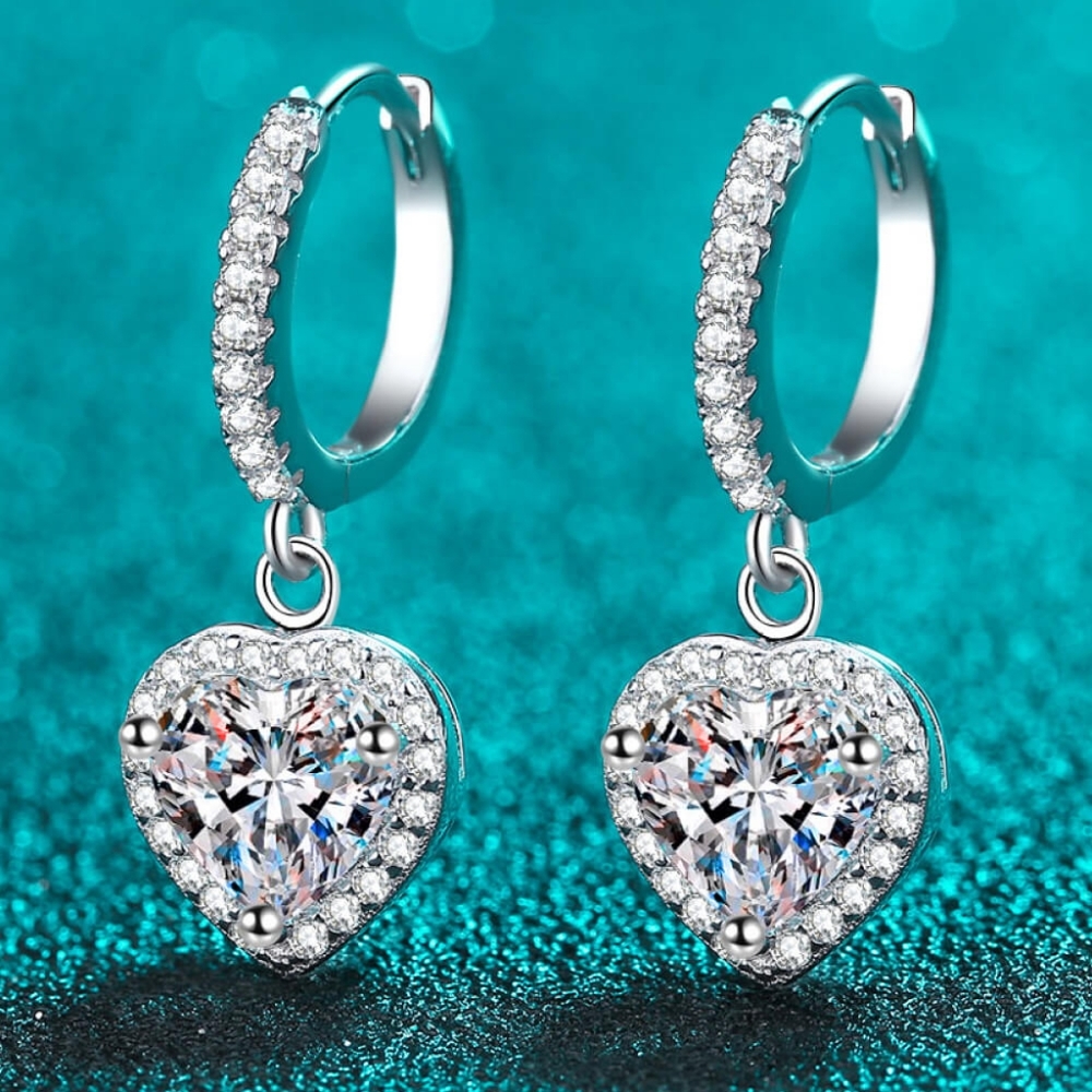 SWEET 2 Carat Moissanite Heart-Shaped Drop Earrings!